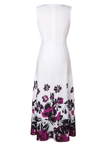 Sleeveless Jewel Neck Polyester Long Maxi Dress