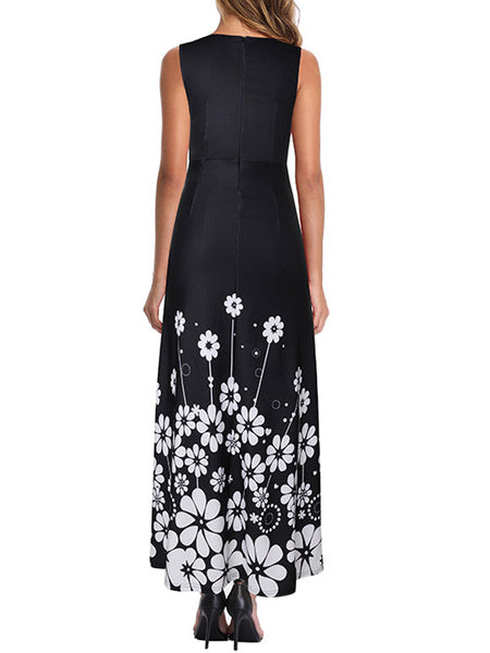 Sleeveless Jewel Neck Polyester Long Maxi Dress