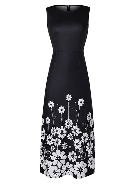 Sleeveless Jewel Neck Polyester Long Maxi Dress