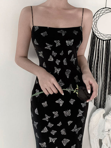 Sleeveless Korean Velvet Split Maxi Bodycon Dresses