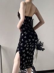 Sleeveless Korean Velvet Split Maxi Bodycon Dresses