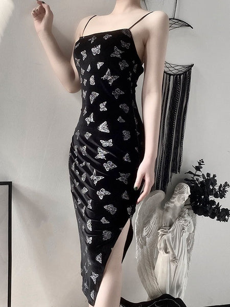 Sleeveless Korean Velvet Split Maxi Dress