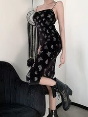Sleeveless Korean Velvet Split Maxi Dress