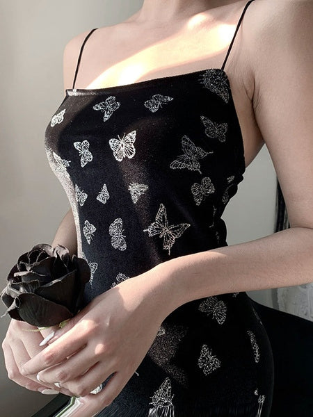 Sleeveless Korean Velvet Split Maxi Dress