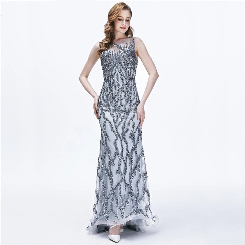 Sleeveless Mermaid Sparkly Evening Dress