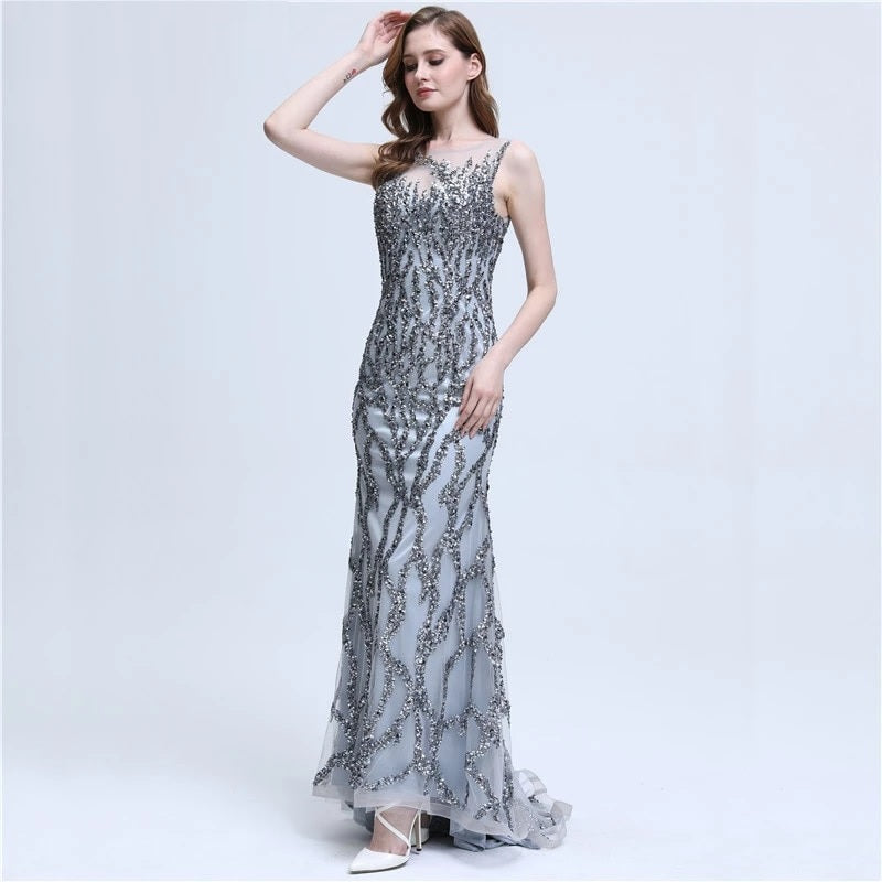 Sleeveless Mermaid Sparkly Evening Dress