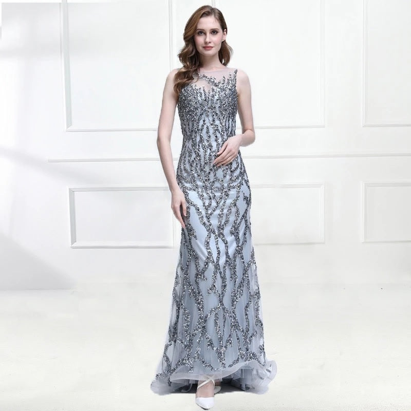 Sleeveless Mermaid Sparkly Evening Dress
