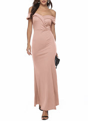Sleeveless Off-The-Shoulder Split Front Layered Nylon Floor Length Maxi Dress