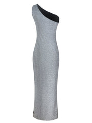 Sleeveless One-Shoulder Backless Nylon Floor Length Maxi Dress