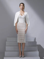 Sleeveless Pleated Straps Neck Layered Sheath Bodycon Dress