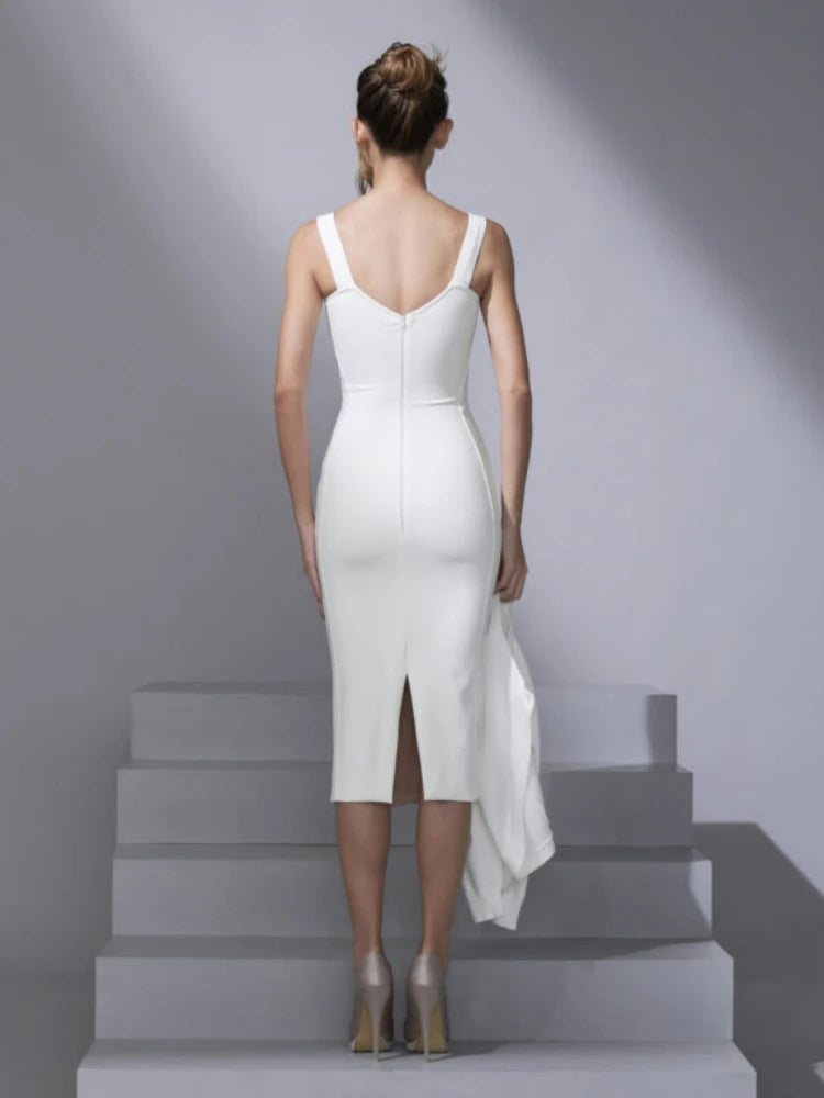 Sleeveless Pleated Straps Neck Layered Sheath Bodycon Dress