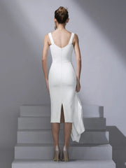 Sleeveless Pleated Straps Neck Layered Sheath Bodycon Dress