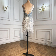 Sleeveless Beading Feathers Party Short Dress