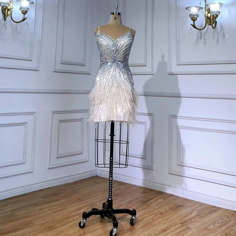 Sleeveless Beading Feathers Party Short Dress