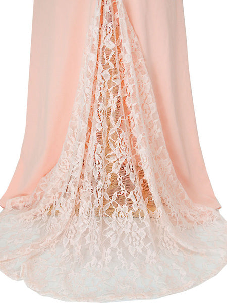 Sleeveless Stand Collar Buttons Backless Lace Long Maxi Dress