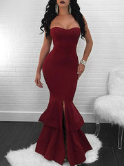 Sleeveless Strapless Ruffles Mermaid Backless Polyester Long Maxi Dress