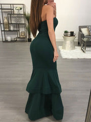 Sleeveless Strapless Ruffles Mermaid Backless Polyester Long Maxi Dress