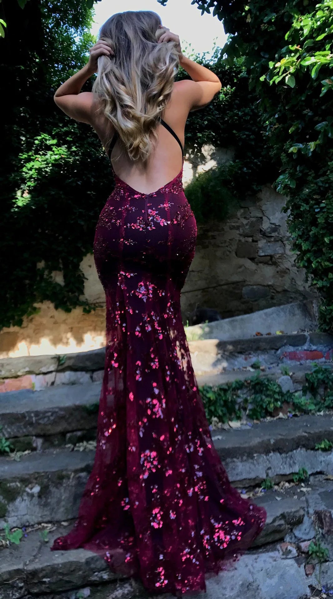 Sleeveless Straps Glitter Sequins Backless Long Maxi Dress