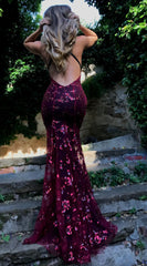 Sleeveless Straps Glitter Sequins Backless Long Maxi Dress