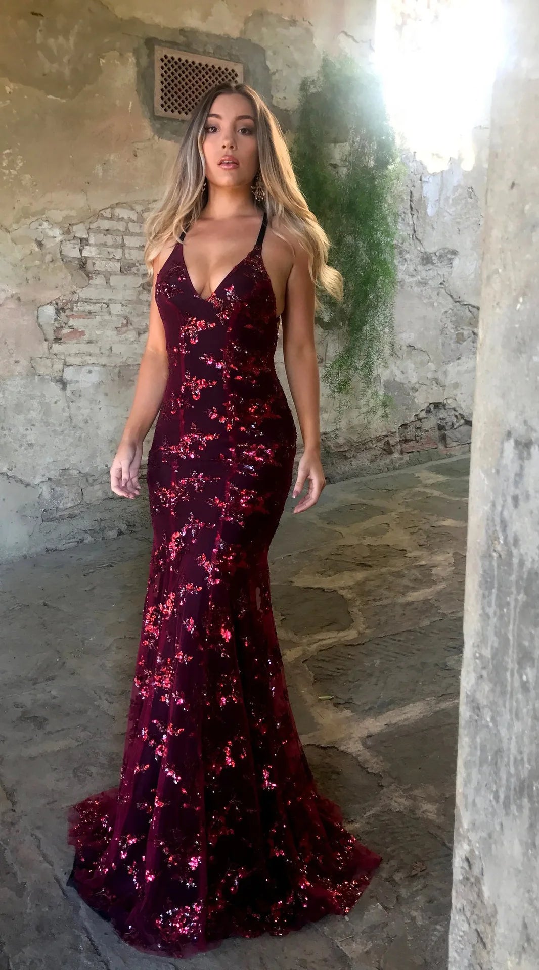 Sleeveless Straps Glitter Sequins Backless Long Maxi Dress