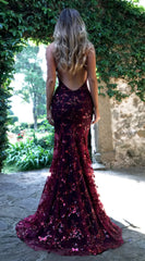 Sleeveless Straps Glitter Sequins Backless Long Maxi Dress