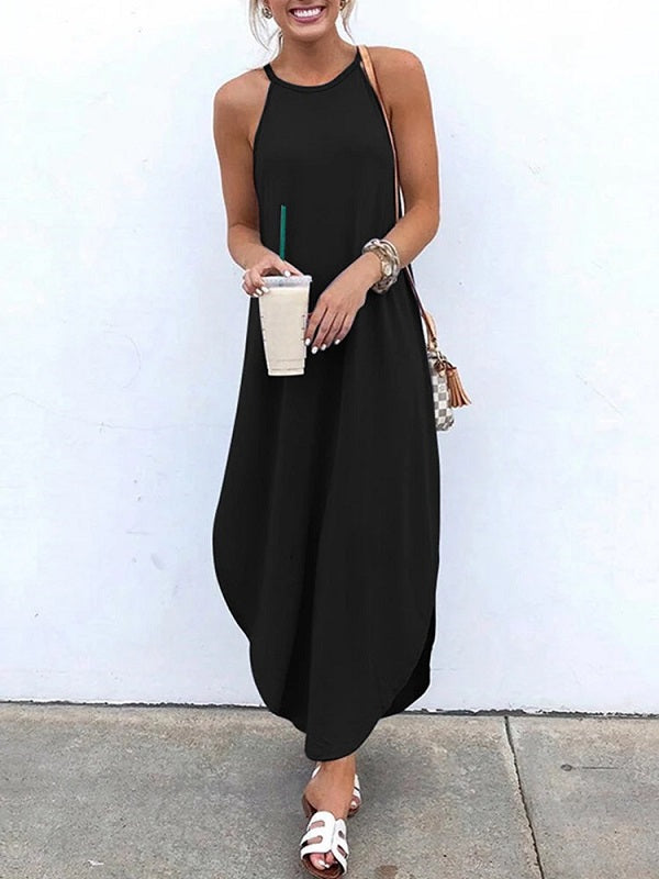 Sleeveless Straps High Low Hem Solid Causal Maxi Dress