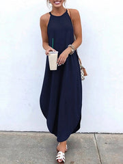 Sleeveless Straps High Low Hem Solid Causal Maxi Dress
