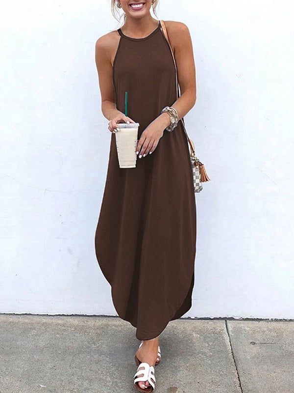 Sleeveless Straps High Low Hem Solid Causal Maxi Dress