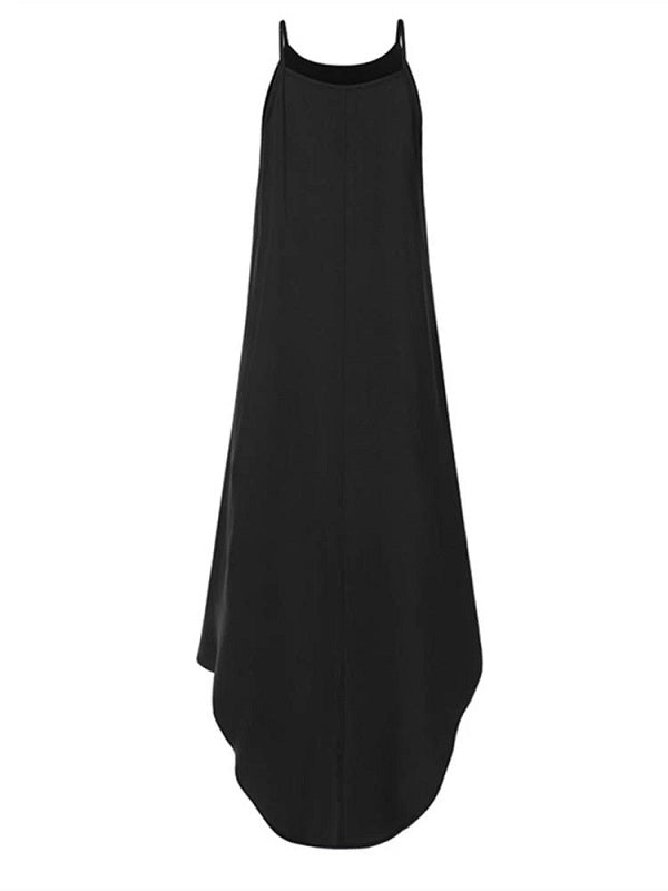 Sleeveless Straps High Low Hem Solid Causal Maxi Dress