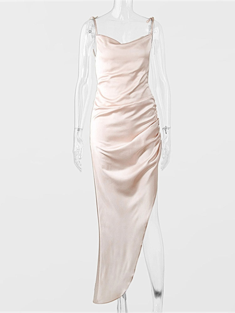 Sleeveless Straps Neck Split Front Bodycon Backless Polyester Long Cami Maxi Dresses