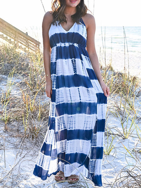 Sleeveless Stripes Beach Maxi Dresses