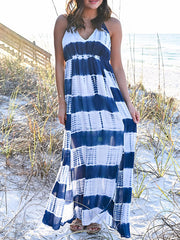 Sleeveless Stripes Beach Maxi Dresses