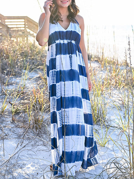 Sleeveless Stripes Beach Maxi Dresses