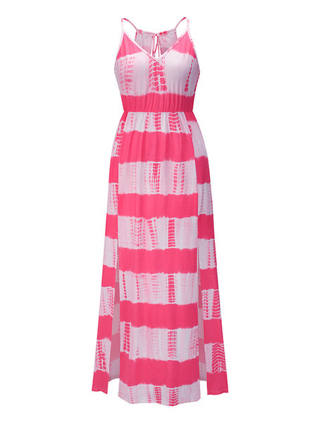 Sleeveless Stripes Beach Maxi Dresses