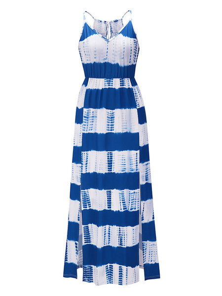Sleeveless Stripes Beach Maxi Dresses