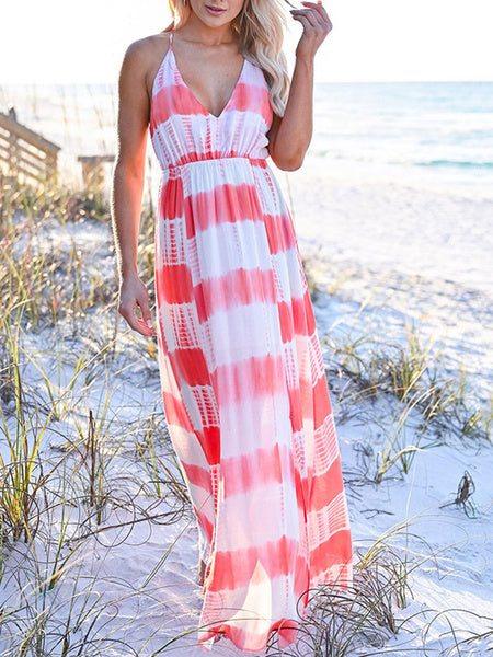 Sleeveless Stripes Beach Maxi Dresses