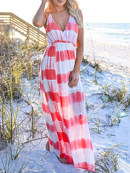 Sleeveless Stripes Beach Maxi Dresses