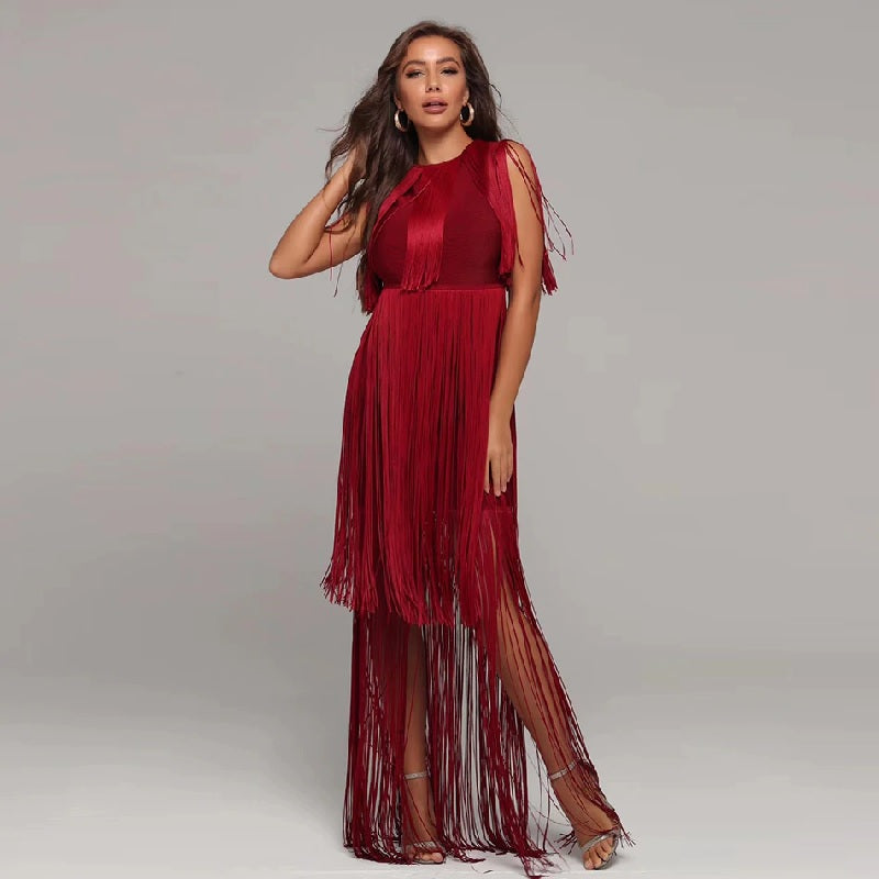 Sleeveless Tassel Night Out Party Bandage Dress