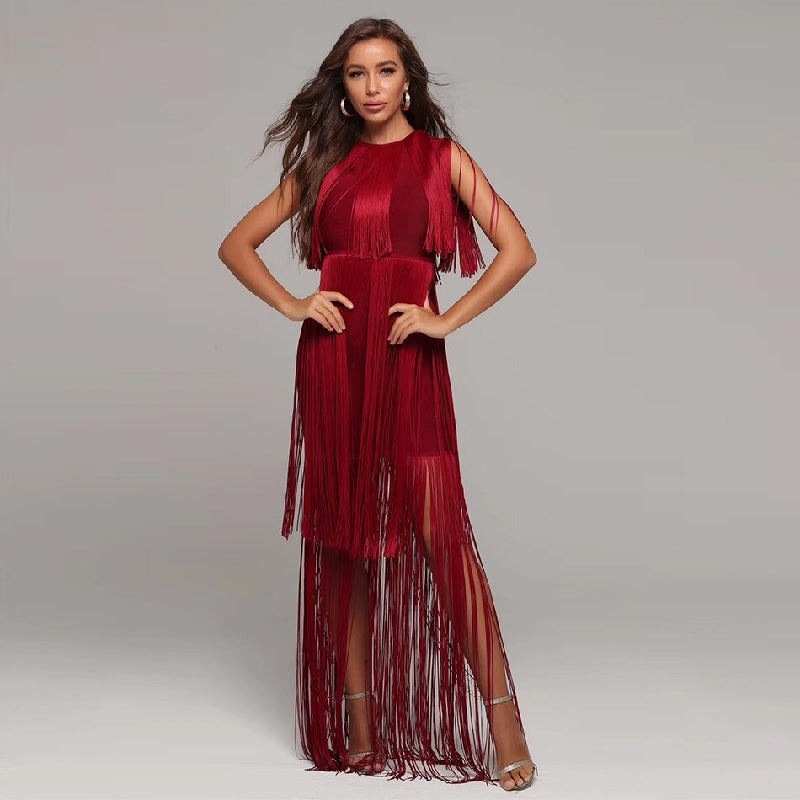 Sleeveless Tassel Night Out Party Bandage Dress