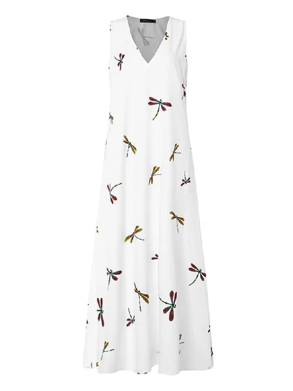 Sleeveless V-neck Floral Print Maxi Dress