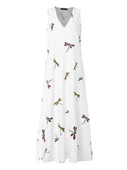 Sleeveless V-neck Floral Print Maxi Dress