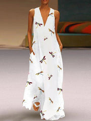 Sleeveless V-neck Floral Print Maxi Dress