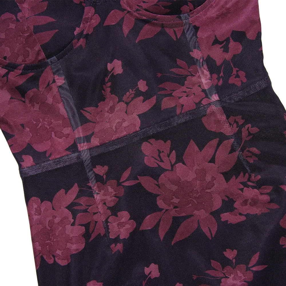 Slim Wedding Guest Dress Mesh Spaghetti Strap Floral Print Maxi Prom Dress Evening Party Dresses