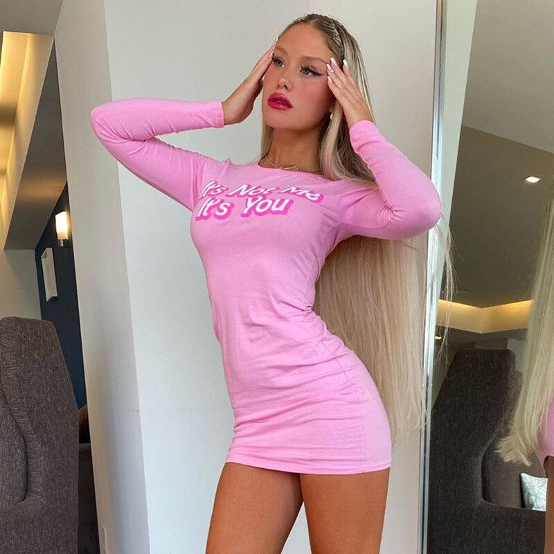 Slim letter printing casual tight dress