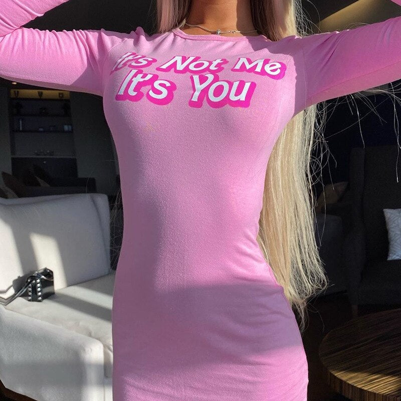 Slim letter printing casual tight dress