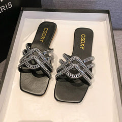 Slipper Luxury Design Womens Rhinestone Flat Outdoor Ladies Slippers Casual Party Beach Flip Flops