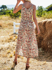 Slit Hem V-neck Strap Floral Print Dress