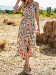 Slit Hem V-neck Strap Floral Print Dress