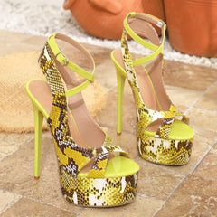 Snake-patterned Multi-color Snap Fastener Slingback Shoes