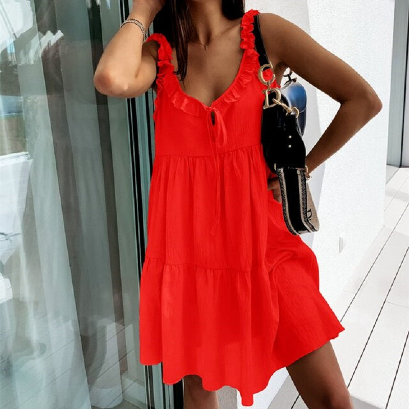 Solid A-Line Spaghetti Strap Dress